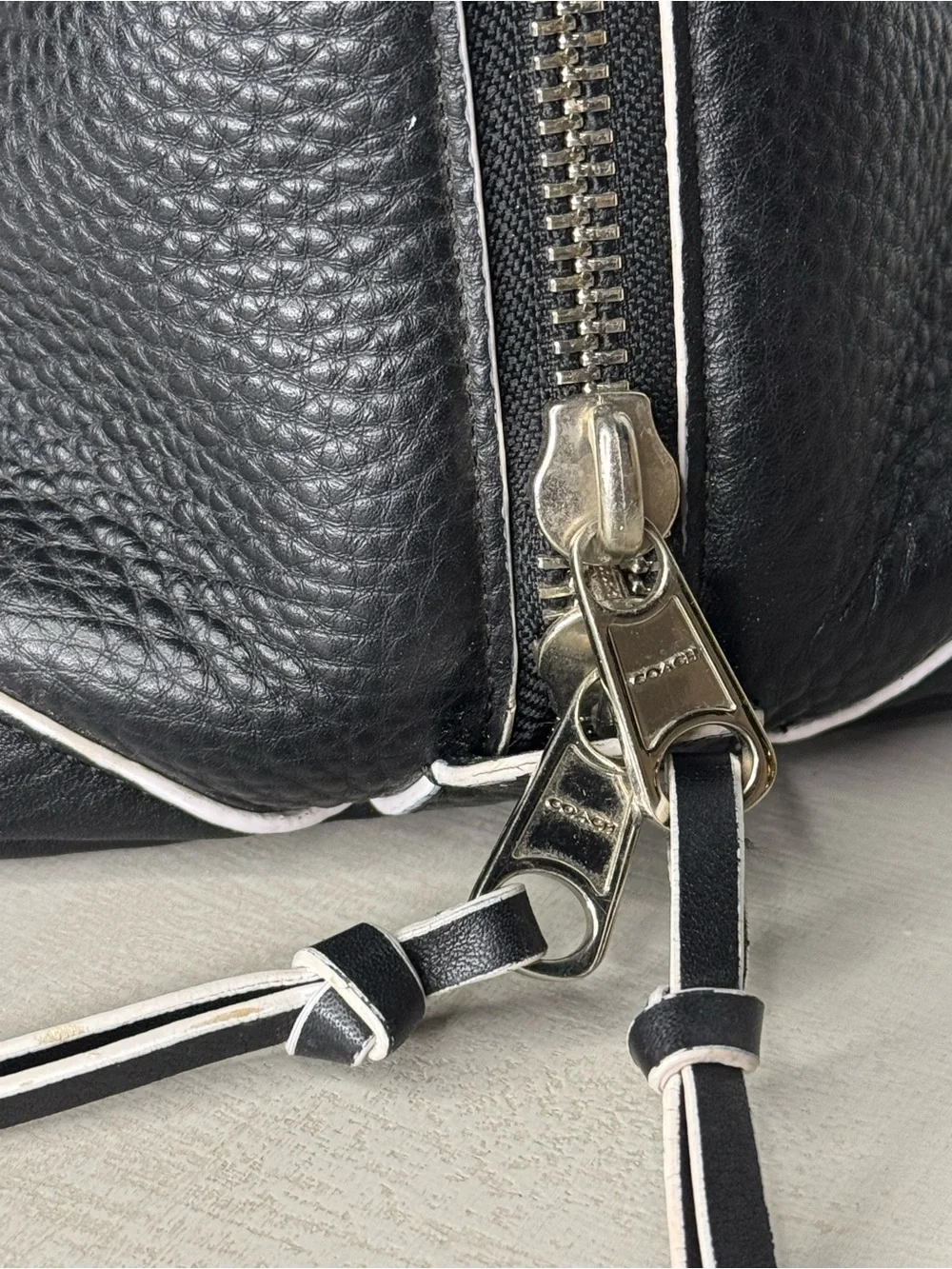 Coach - Bleecker Preston Black Pebbled Leather Satchel Large 14” White Trim